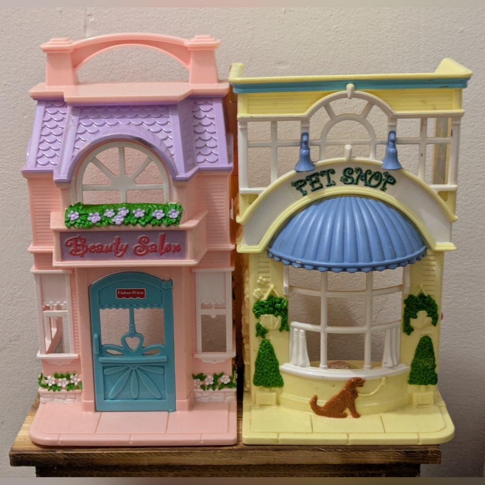 Vintage Fisher Price Loving Family Sweet Streets Pet Shop Beauty Salon Dollhouse
